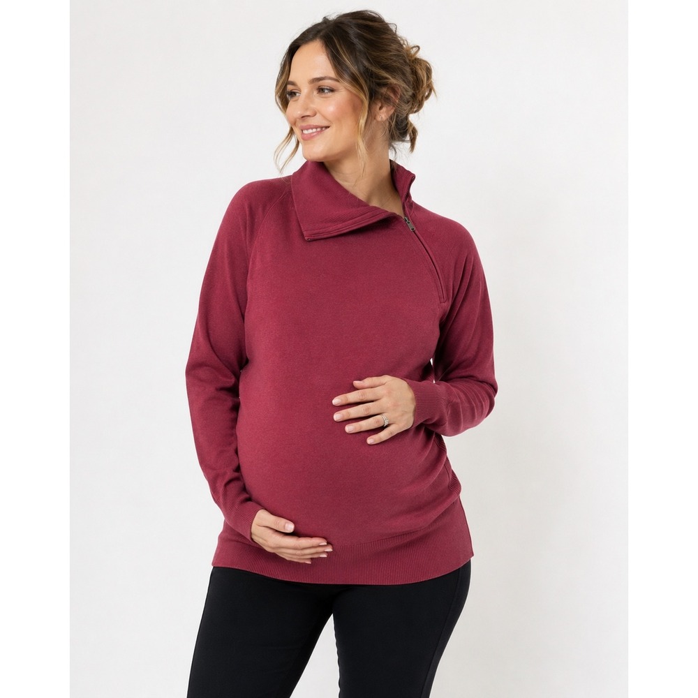 Seraphine Maternity Nursing Pullover Knit Sweater, Mock-Neck Size XXL Berry Red